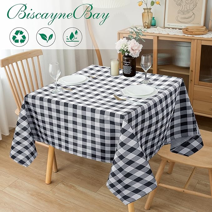 Biscaynebay Fabric Square Tablecloths 54x54 Inch, Black/Grey Scottish Plaid Table Cloth Small Card Folding Table Covers Water Resistant for Dining, Kitchen, Wedding and Parties, etc Machine Washable