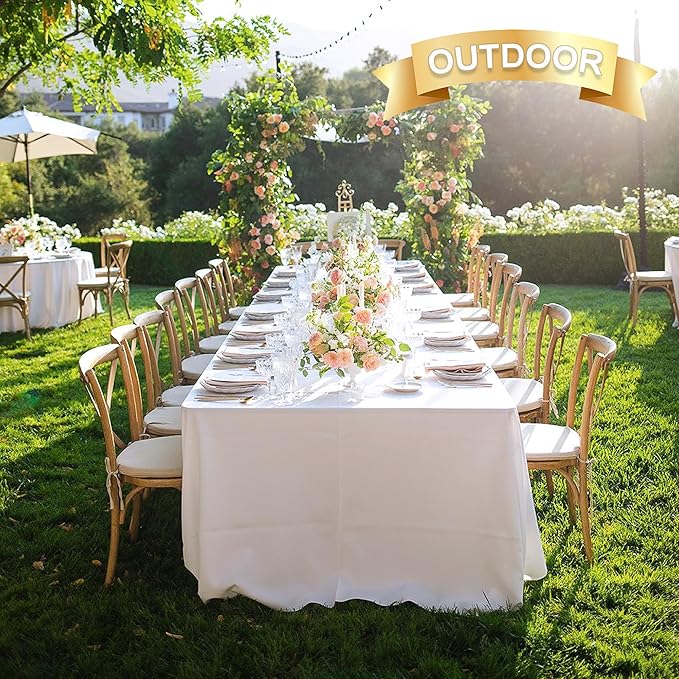 sancua 8 Pack White Tablecloth 90 x 132 Inch - Rectangle Table Cloth for 6 Feet Tables Stain and Wrinkle Resistant Washable Polyester Table Cover for Dining Wedding Banquet Party Buffet Restaurant
