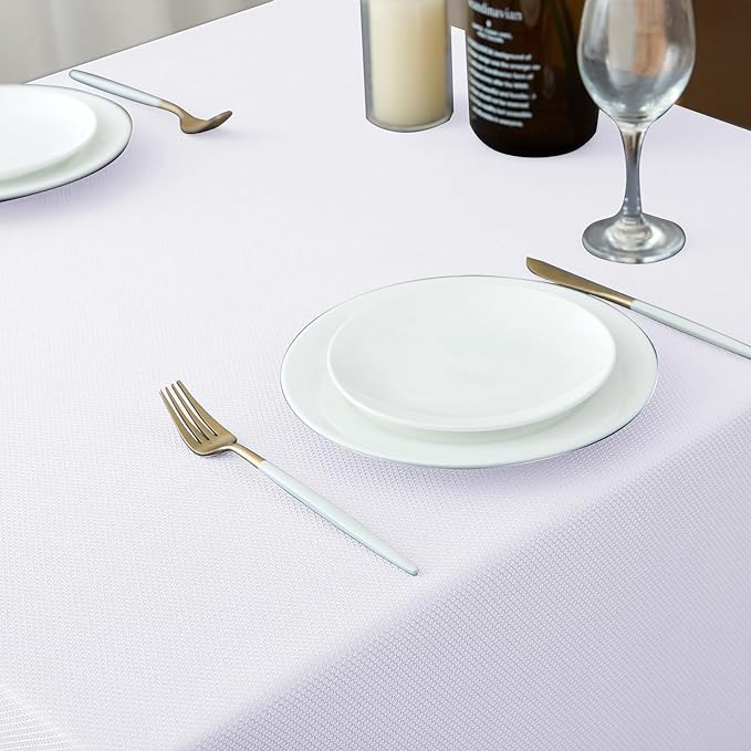 Biscaynebay Fabric Square Tablecloths 70x70 Inches, White Water Resistant Card Table Cloth Folding Table Cover for Dining, Kitchen, Wedding and Parties etc. Machine Washable