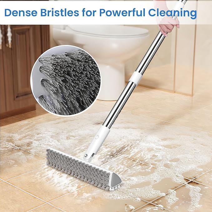 Floor Scrub Brush and Grout Brush with Long Handle–Deck Brushes for Scrubbing Heavy Duty, Stiff Bristles for Outdoor, Patio, Shower, Garage, Tile and Concrete Floor Cleaning 55 inches