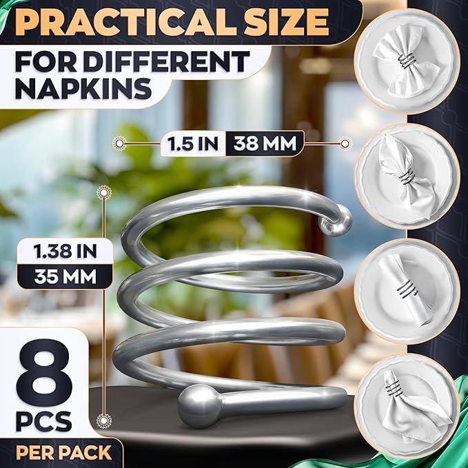 Silver Napkin Rings Set of 8 – Elegant Spring Napkin Rings with Sturdy Metal Design | Easy to Clean, Durable & Versatile for Table Settings, Special Occasions, Elegant Table Decor & Gift Giving Ideas