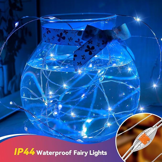 4 Pack 60LED Christmas Fairy Lights Battery Operated - 20FT Twinkle Lights with 2 Lighting Modes Indoor, Waterproof Led Fairy String Lights for Bedroom, Classroom, Dorm, DIY Decor, Blue & White