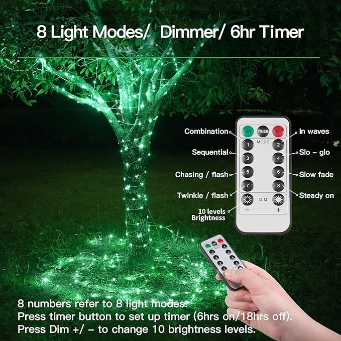 suddus Green Christmas Lights, 33ft 100 LED String Lights with Remote, Green Fairy Lights Battery Operated for Christmas, St Patricks Day, Bedroom, Wreath, Patio, Backyard, Garde, Party Decorations