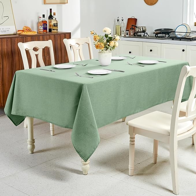 IVAPUPU Textured Linen Table Cloth for Rectangle Tables - Sage Green Tablecloths Rectangular Waterproof Wrinkle Free Wipeable Dining Table Cover for Spring Wedding Birthday Kitchen Decor, 52 x 70 Inch