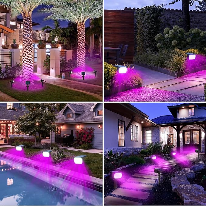 nipify 4 Pack Solar Spot Lights Outdoor, Solar Powered Waterproof Spotlight, Landscape Lighting for Outside Yard Garden Pathway,Purple