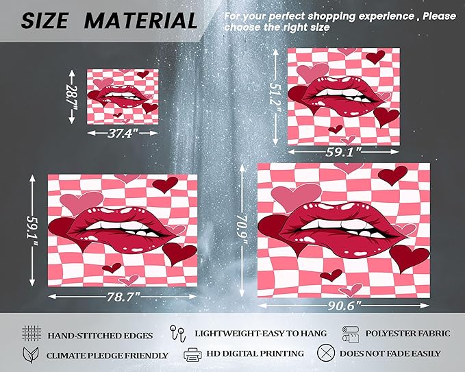 dueeia Sexy Red Lip Tapestry Wall Hanging Y2k Preppy Pink Retro Coquette Women Tapestries for Girls Bedroom Living Room Dorm Wall Decor (90.6"x70.9")