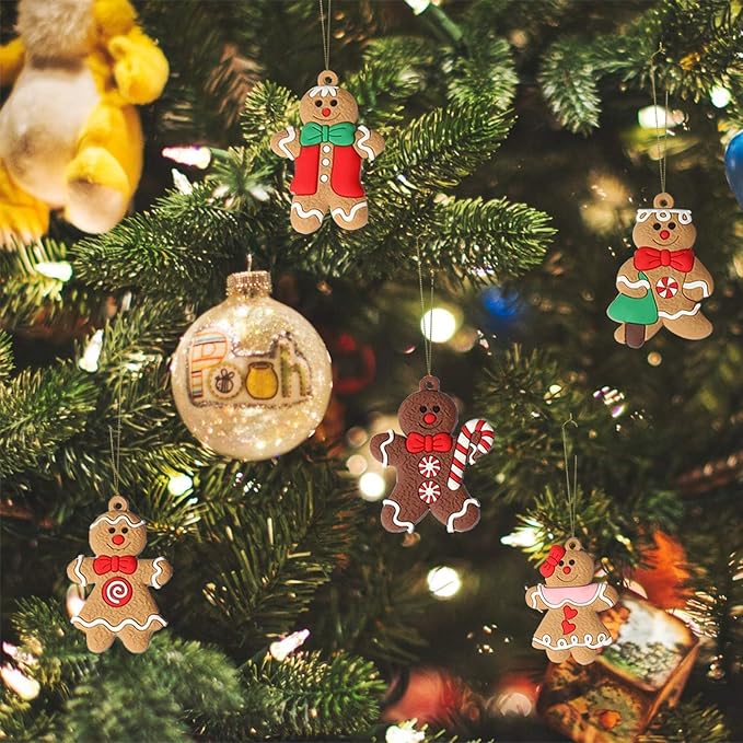 12pcs Gingerbread Man Ornaments for Christmas Tree, Assorted Gingerbread Figurines Ornaments, Christmas Tree Hanging Decorations, 3 Inch Tall