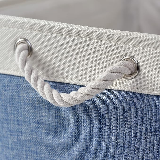 TcaFmac Storage Basket for Organizing - Large 4 Pack Fabric Storage Bins Baskets for Shelves with Ropes, Foldable Storage Cubes for Closet Cloth Toy (White & Blue16x12x8 inch)
