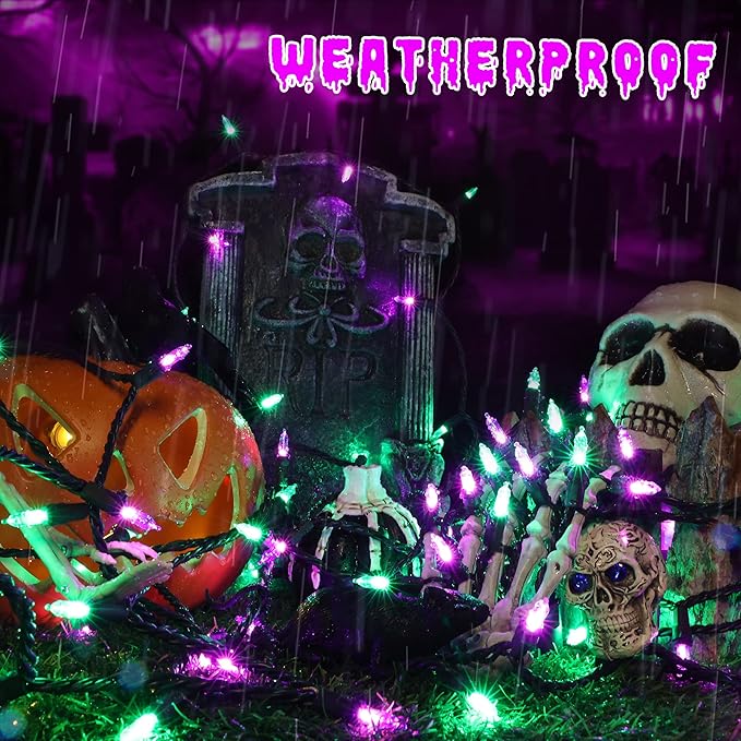 Brizled Purple & Green Halloween Lights, 33ft 100 LED Halloween String Lights, 120V UL Listed Purple Light String Connectable, Mini Green Lighting Set for Indoor Outdoor Tree Party Home Garden Decor