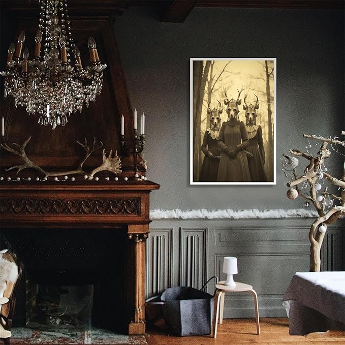 Vintage Horror Skeleton Spooky Three Skull In Occult Forest Posters Canvas Wall Art Poster Gothic Dark Academia Decor Creepy Print Retro Halloween Wall Decor 24X36inch Unframed