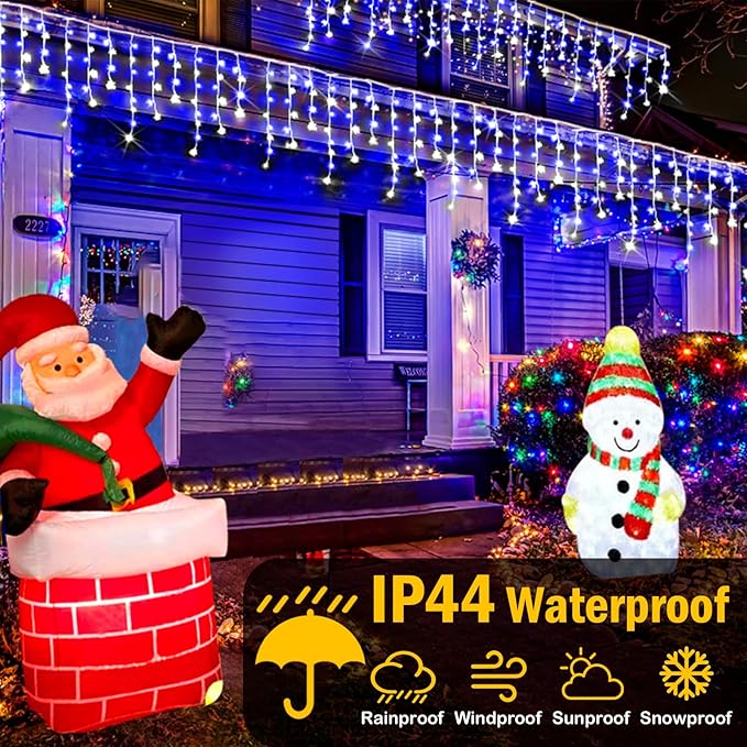Christmas Lights Outdoor, 164FT 1600 LED Ice Lights for Outside, 320 Drops Ice String Lights with 8 Modes, Waterproof Timer & Memory for Yard, Garden, Eaves, Patio, Party (Blue and Cool White)