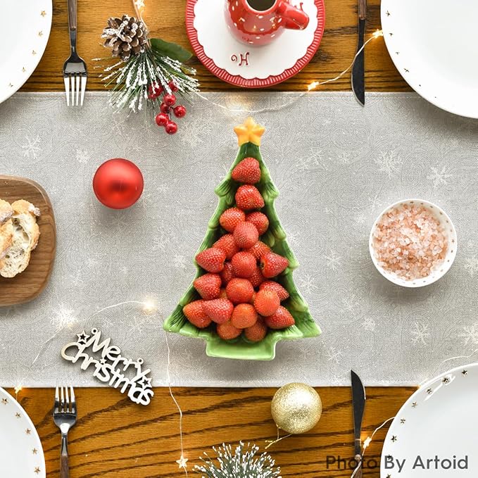 Artoid Mode Snowman Birds Trees Christmas Table Runner, Seasonal Silver Winter Holiday Kitchen Dining Table Decoration for Home Party Decor 13 x 90 Inch