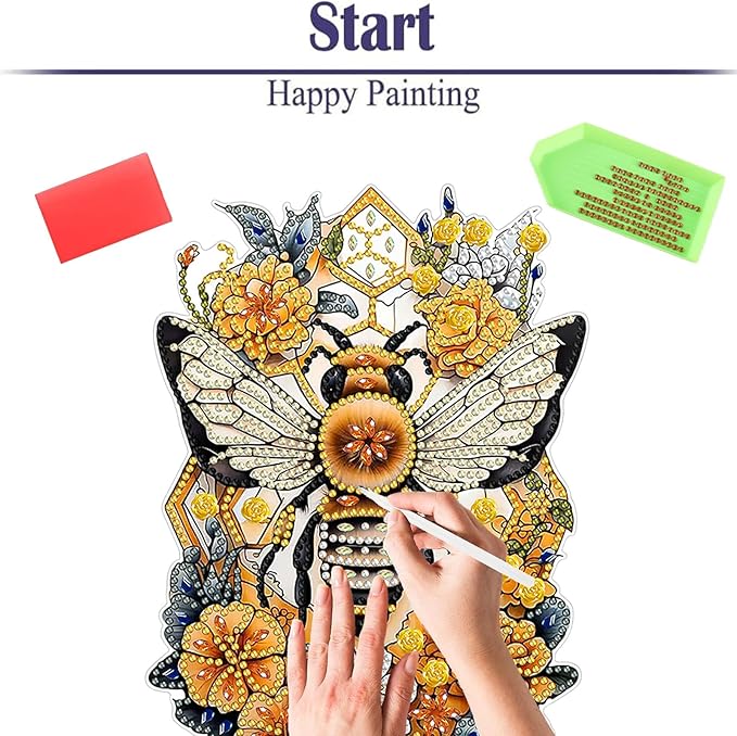 Diamond Painting Kits for Adults Beginners, 5D Full Drill Bee Crystal Art Desktop Ornament, DIY Single Sided Home Office Desk Decor, Creative Craft Gift Set with Tools