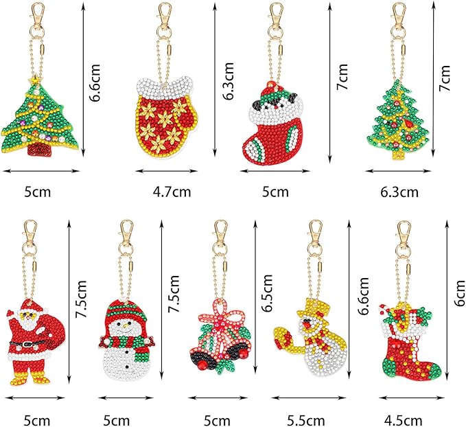 Yaomiao 17 Pieces Double Sided Diamond Art Christmas Ornaments Christmas Keychains Diamond Art Kit for Adult DIY 5d Painting Round Drill Key Chain Xmas Crystal Rhinestone Arts Craft Keychain Supplies