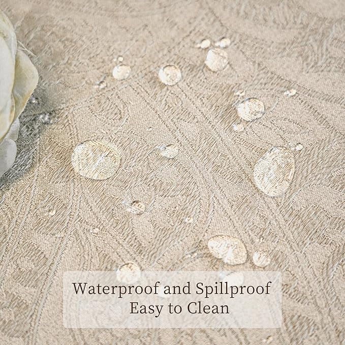 70"x140" Jacquard Fabric Tablecloth, Waterproof Table Cloth Rectangle Tables, Heavy Weight Large Dining Table Cover for Dining Room, Wedding, Parties - Milky White