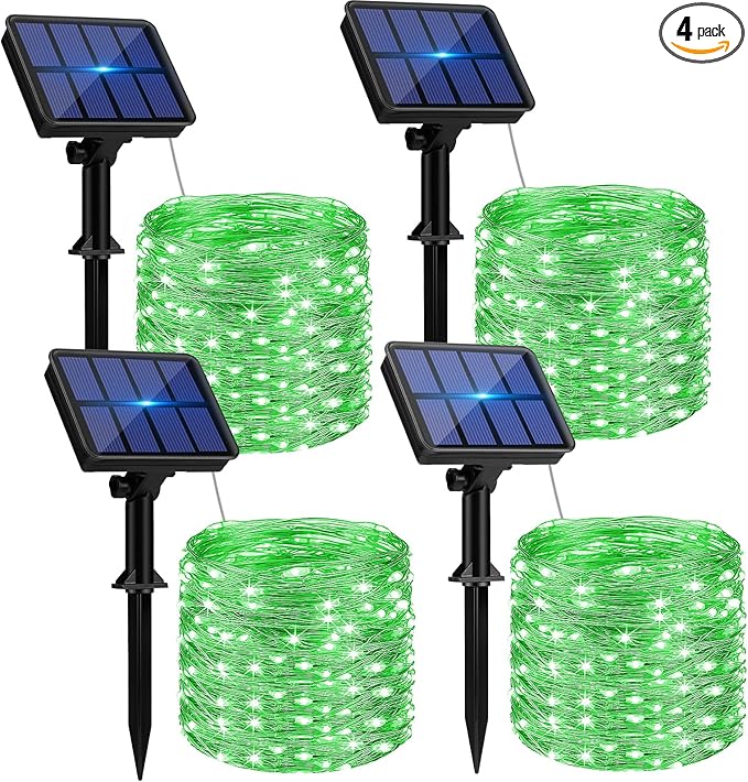 btfarm 4 Pack Solar String Lights Outdoor, 320LED 132FT Halloween Solar Fairy Lights Outside Waterproof, 8 Modes Solar Powered Twinkle Lights for Tree Garden Patio Halloween Decorations, Green