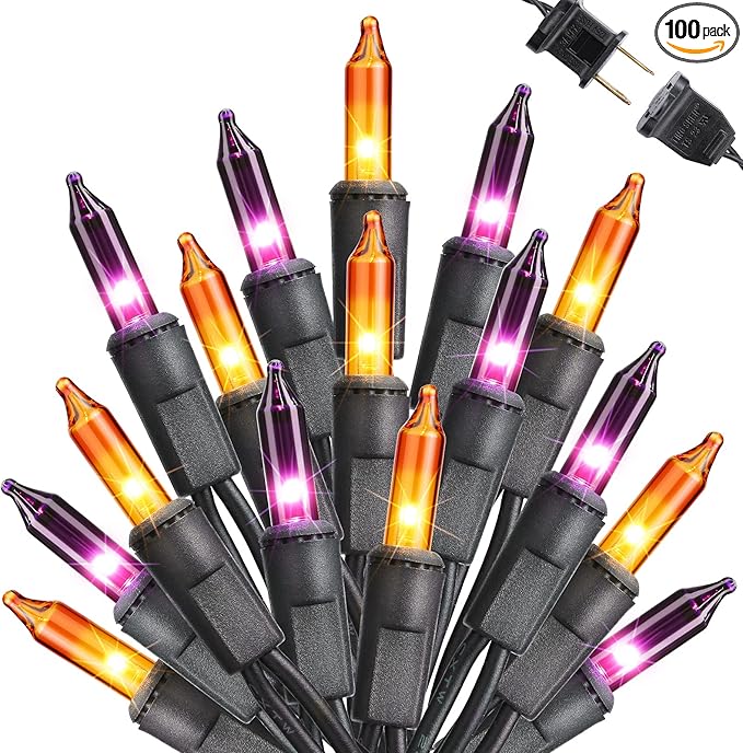 Toodour Orange & Purple Halloween Lights, 25ft 100 Count Incandescent Halloween String Lights, UL Certified Connectable Mini Bulbs String Lights for Outdoor, Indoor, Garden, Porch, Party, Home Decor