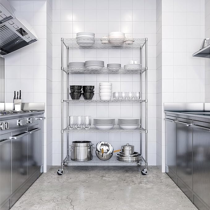 Seville Classics UltraDurable Heavy Duty NSF Solid Steel Wire Rack Storage Unit Organizer for Garage, Warehouse, Office, Restaurant, Classroom, Kitchen, 5-Tier Shelving, 48" W x 24" D