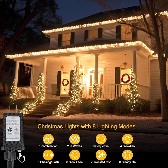 196 FT 600LED Christmas Lights Plug in,Warm White Waterproof Fairy Lights with Timer/8 Modes, Christmas Tree Lights Lighting Outdoor Indoor Garden Party Wedding Christmas Tree Decoration