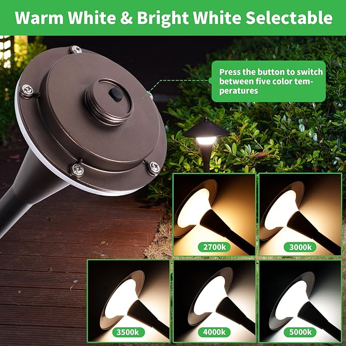 Outdoor Low Voltage Pathway Light - 5CCT Adjustable Walkway Lights LED, 12V Landscaping Pathlights, Mushroom Shape Driveway Lighting Waterproof IP65 ORB Aluminum for Sidewalk Lawn (10 Pack)
