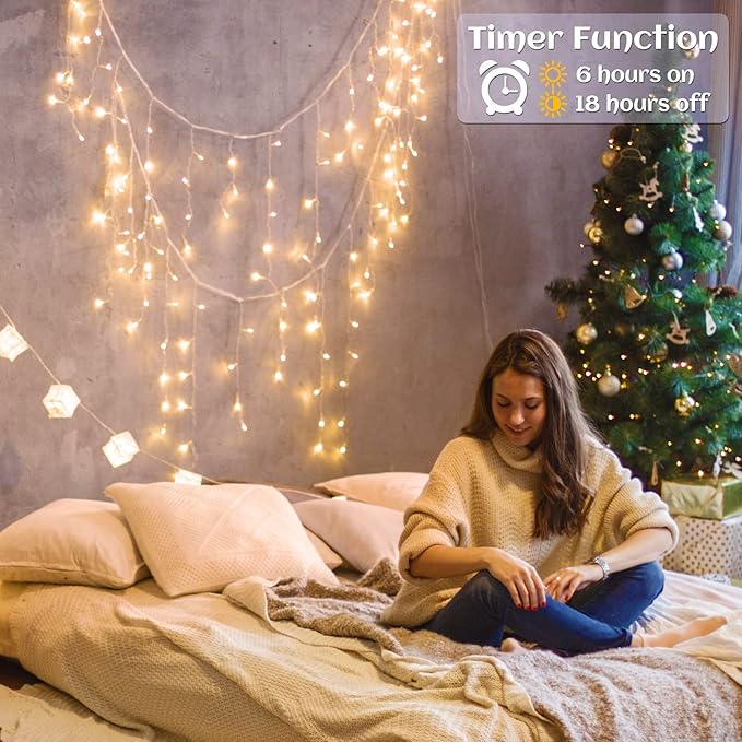 66ft Icicle Lights for Outside - 640 LED Christmas Lights Outdoor with 120 Drops 8 Modes, Plug in Twinkle Light Outside for Holiday Wedding Party Tree Room Indoor Thanksgiving Decoration, Warm White