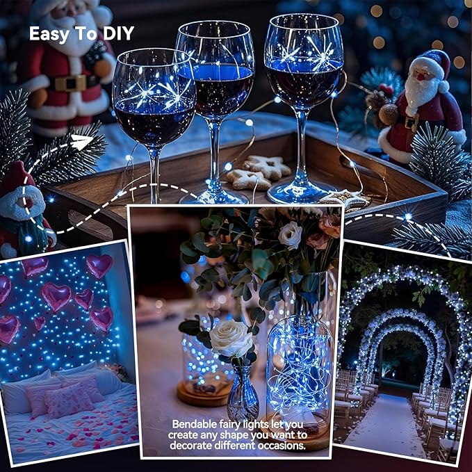 4 Pack 60LED Christmas Fairy Lights Battery Operated - 20FT Twinkle Lights with 2 Lighting Modes Indoor Outdoor, Waterproof Led Fairy String Lights for Bedroom, Classroom, Dorm, DIY Decor, Blue