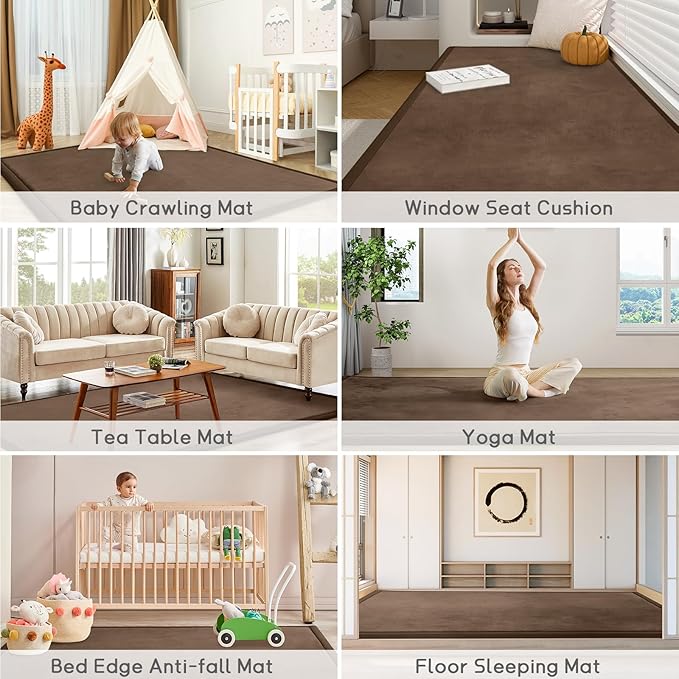 Baby Play Mat 1.2" Thick Memory Foam Nursery Rug Area Rug, 4โ11โ X 3โ28โ Yoga Mat Playmat Crawling Mat for Baby,Toddlers,Infants,Kids,Floor Mat Tatami Mat for Living Room with Non-Slip(Coffee)