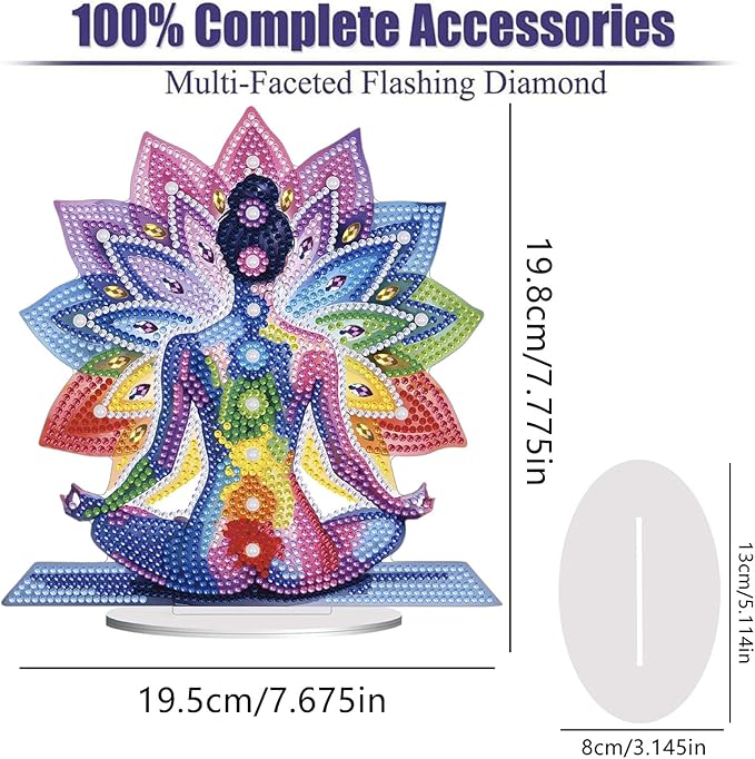 Diamond Painting Kits for Adults Beginners, 5D Full Drill Yoga Crystal Art Desktop Ornament, DIY Single Sided Home Office Desk Decor, Creative Craft Gift Set with Tools