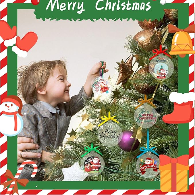 40 Pieces Christmas Hanging Ornaments Set 3''Christmas Ornament Acrylic Blank with 50Pcs 25 Color Ribbons for Christmas Tree DIY Decor (Classic Circle, 40.00)