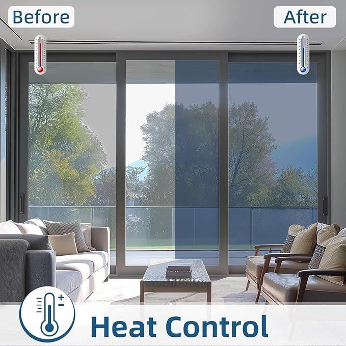 DUOFIRE One Way Window Film Privacy See Out Not in Heat Blocker Window Tint Reflective Mirror Windows Tinting Film for Home Static Cling Anti-UV Sun Blocking Windows Covering(Black, 45.2x78.7in)