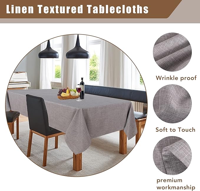 Fitable Faux Linen Tablecloth Rectangle 60 x 102 Inch - Rustic Fabric Table Cloth for 6 Foot Tables, Stone Faux Burlap Table Cover for Kitchen Dining, Party, Farmhouse