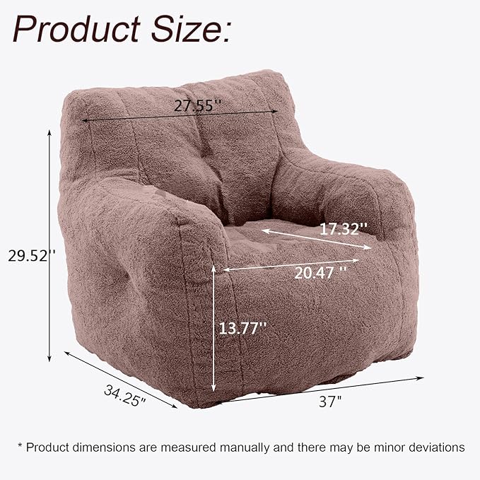 Recaceik Bean Bag Chairs, Tufted Soft Stuffed Bean Bag Chair with Filler, Fluffy Lazy Sofa Chair Lounger, Comfy Giant Bean Bag Chair for Bedroom, Living Room, Brown