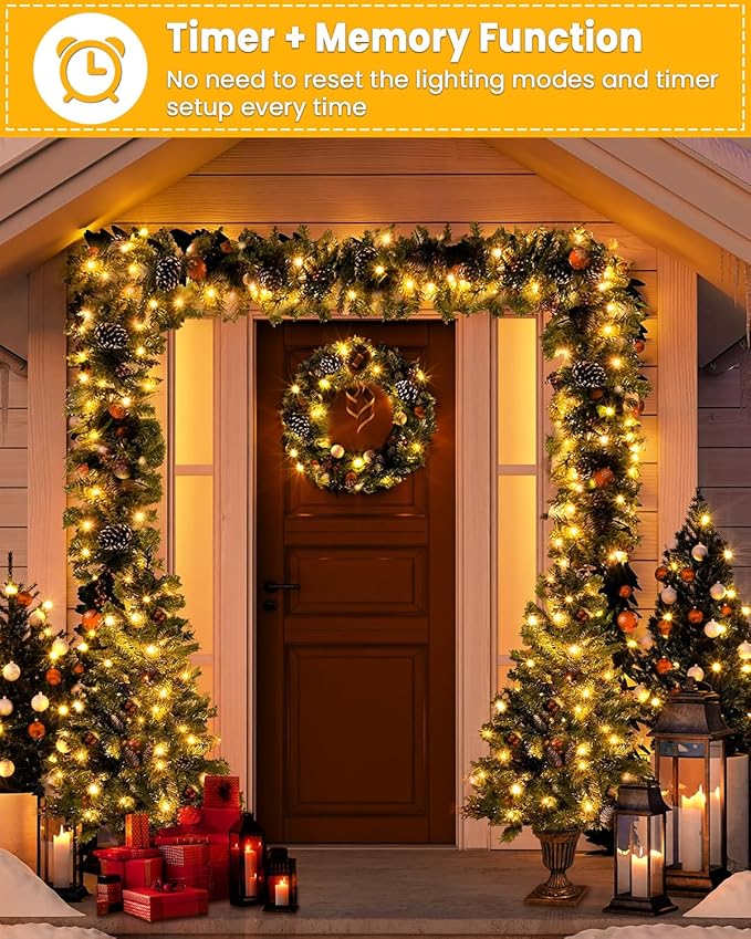 158 FT 480 LED Christmas Tree Lights, String Lights Green Wire with 8 Modes, Timer and Memory, Plug in Outdoor Waterproof Twinkle Lights for Indoor Yard Xmas Holiday, Warm White