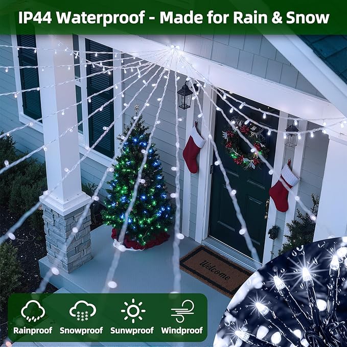 300LED Christmas Lights Outdoor Indoor Use, 12 Lighting Modes 75ft Christmas Tree Lights with Timer, Dimmable Cool White LED StringLights Waterproof for Yard Tree Wedding Party Holiday Cool White