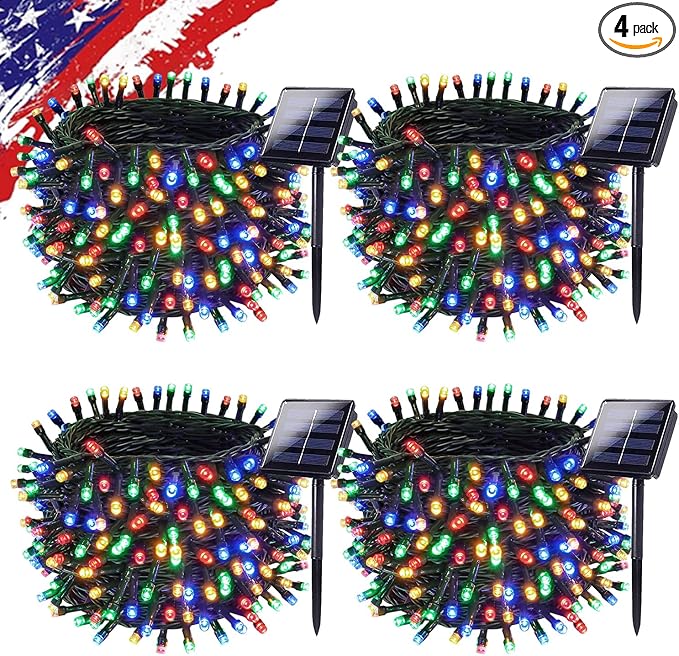 Upgrade Solar String Lights for Outside 4 Pack Total 132FT 400LED String Lights Outdoor with 8 Modes, IP65 Waterproof Outdoor Solar Twinkle Lights, Garden Tree Party Christmas Decorations, Multicolor