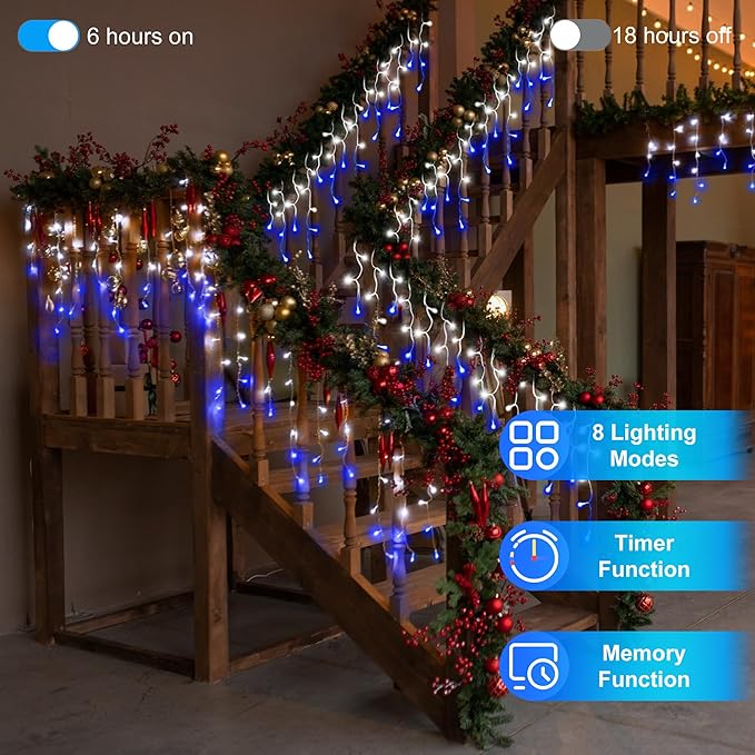 1620LED 164ft Christmas Lights, 360Drops 12 Modes Christmas String Lights Outdoor Dimmable, Waterproof Christmas Decoration Fairy Lights with Timer Memory for Party Patio Window Fence Blue & CoolWhite