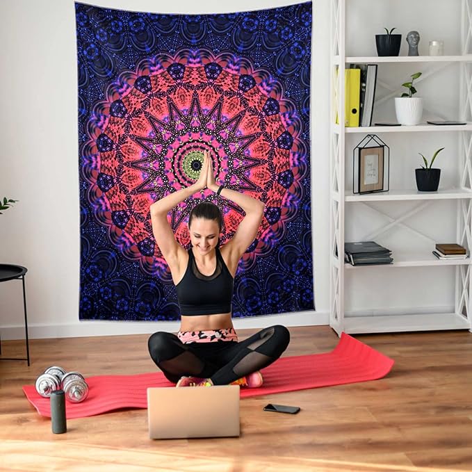 ADDWel Blacklight Mandala Boho Tapestry Glow In The Dark, Black Light Bohemian Hippie Poster Wall Hanging for Bedroom Aesthetic Wall and Room Decor (90" x 70", Mandala)