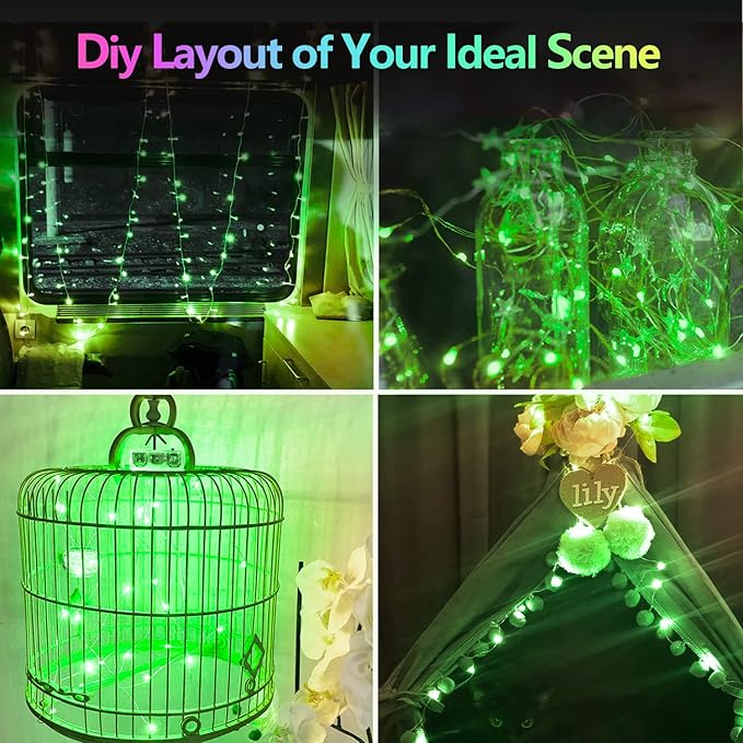 4 Pack 20FT 60LED Halloween Battery Operated Fairy Lights with Timer, Waterproof Battery String Lights Outdoor Indoor, Battery Twinkle Lights for Bedroom Wedding Birthday Party Halloween (Green)
