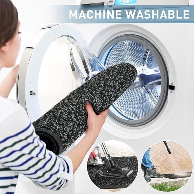 Mibao Front Door Mat, Dirt Trapper Welcome Mat for Outdoor Indoor, Non-Slip Waterproof Doormat, Durable Machine Washable Low Profile Entry Rug for Back Door Outside Patio Porch, 72" x 24", Black