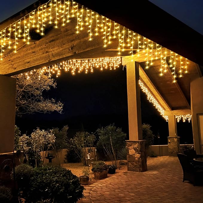 Homeleo Solar Icicle Lights, Outdoor Warm White LED Icicle Lights for Outside Christmas Decorations, Holiday Xmas House Porch Girls Bedroom Decor (14.5Ft/30 Drops/160 LED)