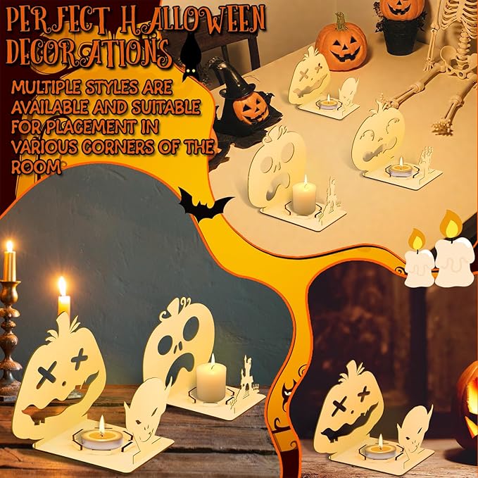 10 Pcs Halloween Wooden Candle Holders Tealight Candle Holder Props Pumpkin Shaped Wooden Holder for Halloween Party Decorative Items