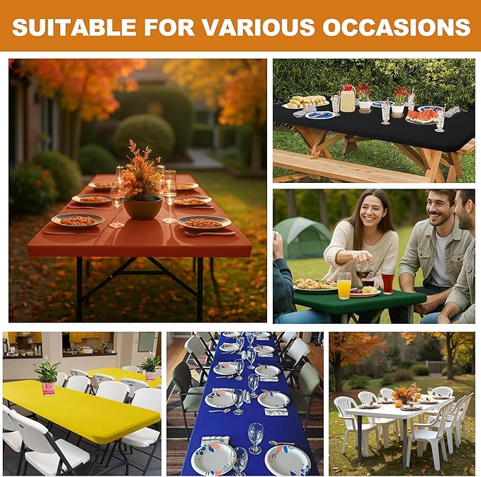 Fitted Tablecloth for 6 Foot Rectangle Tables-6 Pack Rust Elastic Outdoor Picnic Table Cover-Spandex Stretch Folding Table Cloths 6 ft for Camping Dining Room Patio Kitchen Banquet Party