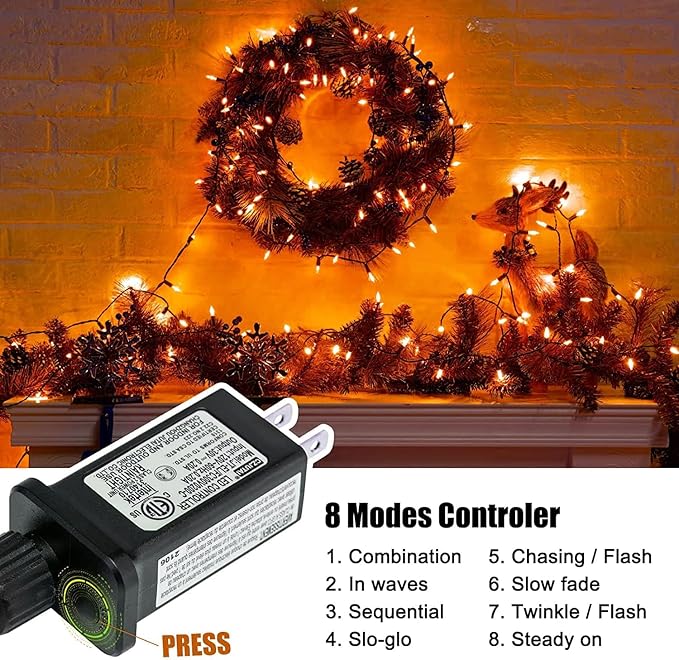 2Pack Orange Outdoor Halloween Lights, 39Feet 100 LED Mini Lights with 8 Lighting Modes, Connectable Halloween String Light Plug in for Garden Patio Haunted House Ghost Holiday Lighting Decoration