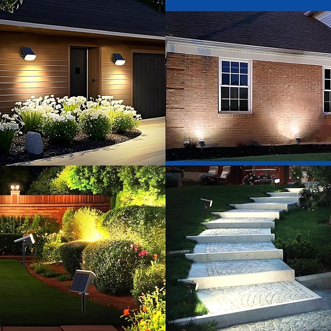 Solar Lights Outdoor Waterproof IP65, Super Bright LED, 2CCT 4 Lighting Modes 3000K/6500K Selectable, Solar Powered Yard Garden Solar Spot Lights for Outside Landscape Auto On/Off -2 Pack