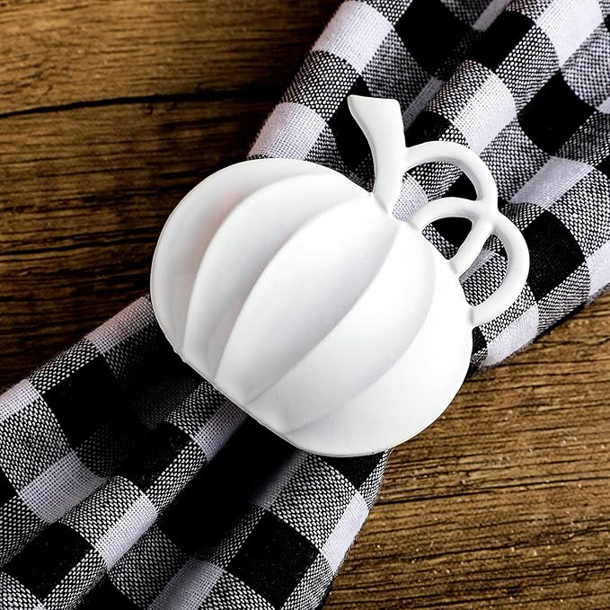Patelai 6 Pieces Pumpkin Napkin Rings Fall Napkin Holders Thanksgiving Halloween Dinner Tables Rings for Thanksgiving Dinner Party Weddings Family Gatherings (White)