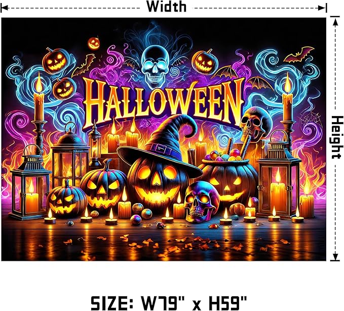 AOHMPT Glow-in-the-Dark Halloween Tapestry - UV Reactive Black Light Wall Hanging Decor for Spooky Parties, Bedroom, Living Room (Pumpkin, 79L x 59W, Unframed)