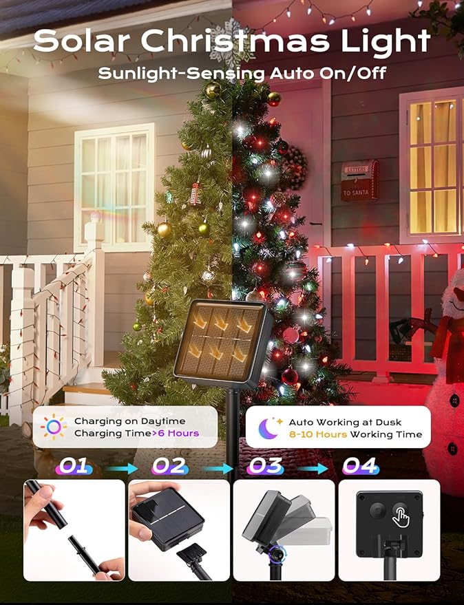 Brightown Solar Operated C6 Strawberry String Lights, 22.64ft 50 LEDs Red White LED Christmas Fairy Lights, Solar Christmas Lights Outdoor, Christmas Decorations for Christmas Tree, Garden Decor