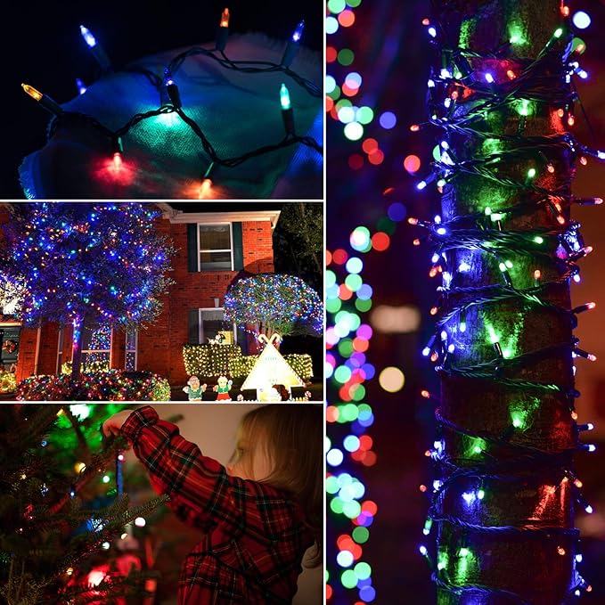 200 LED Christmas String Lights Outdoor 75 Ft. 9 Modes with Remote Timer Dimmer Extendable Mini Fairy Lights Plug in for Indoor Xmas Trees Wedding Decor, Warm White + Multicolored