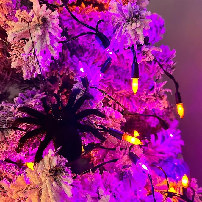 WATERGLIDE 50 LED Outdoor Halloween Lights, 16 FT Mini String Light with 8 Modes, Waterproof Battery Operated Tree Lights for Indoor Outdoor Patio Garden Party Wedding Decoration, Orange & Purple