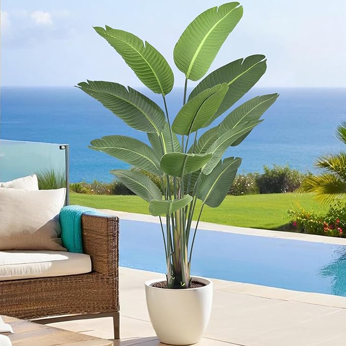 Artificial Bird of Paradise Plant 6ft Tall Fake Silk Banana Leaf Tropical Trees with 13 Leaves Faux Floor Plant for Home Decor Indoor